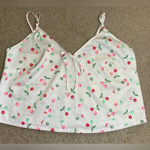 NWOT Colsie Satin Cropped Cherry Top Size Small White